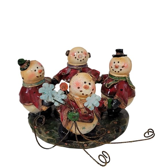 KIRKLANDS Ceramic Carrot Nose Tinseltown 4 Snowmen Votive Candle Holder 3 3/4" - Picture 1 of 4